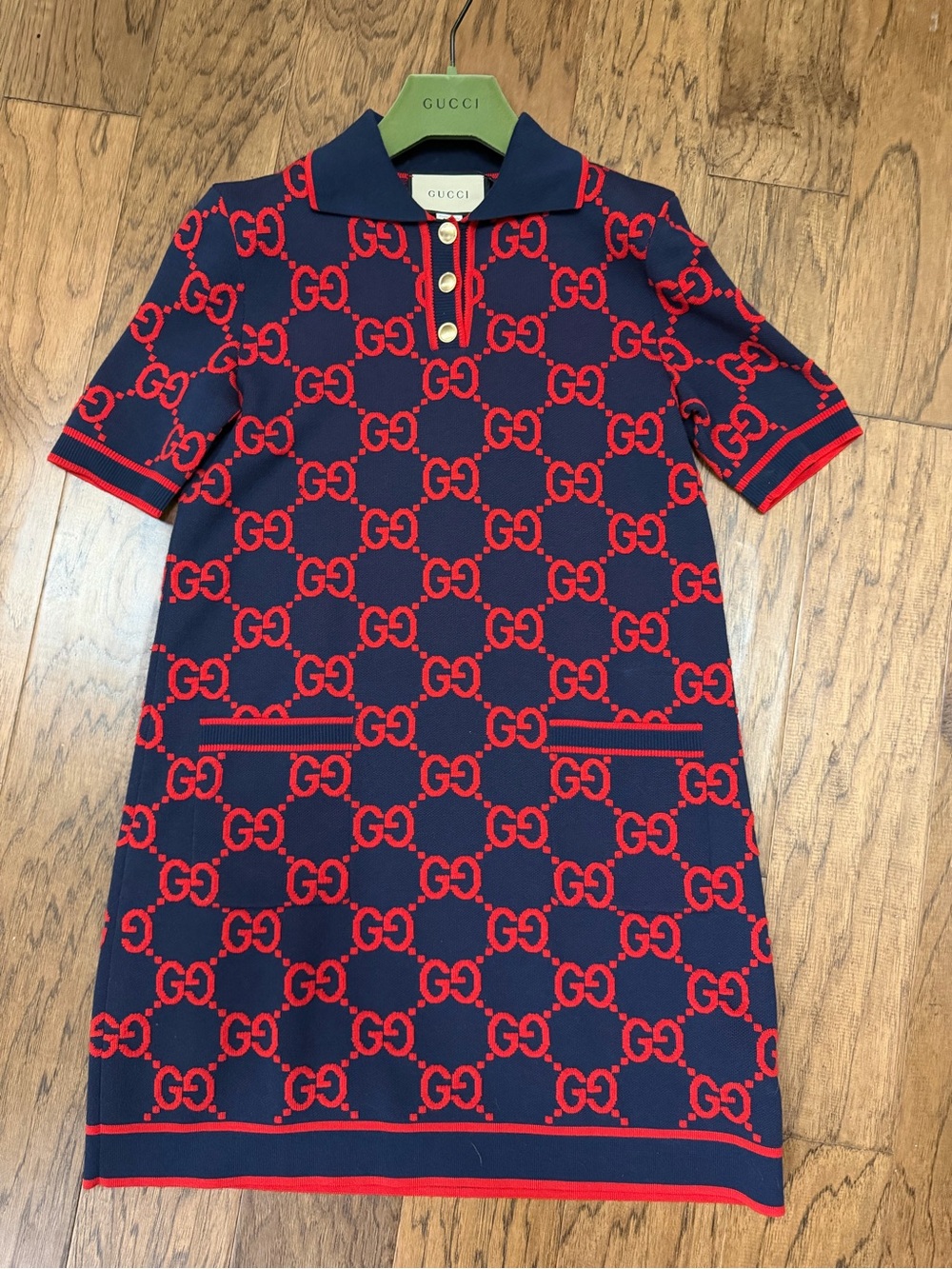 Gucci Navy & Red GG Polo Knit Dress